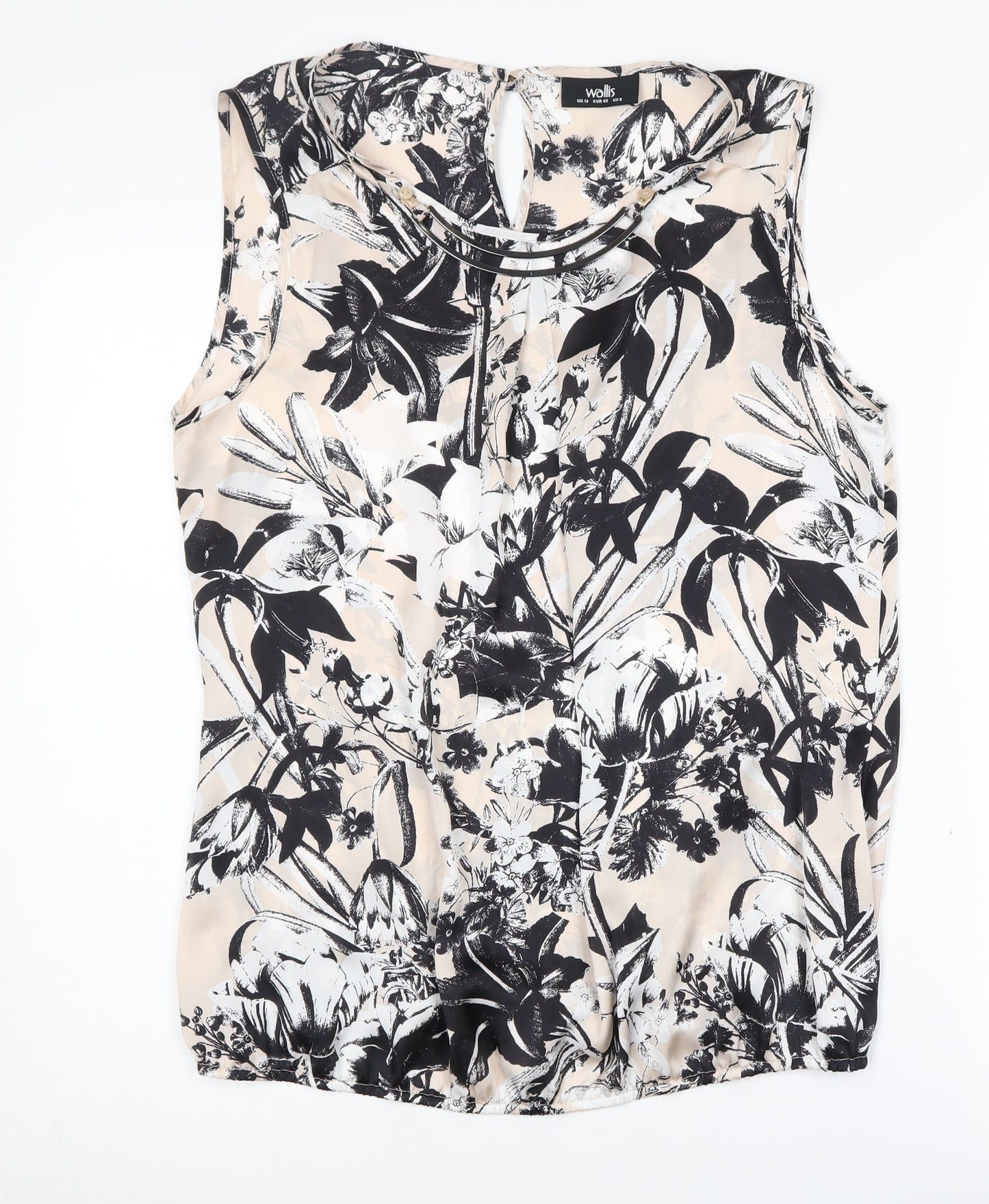 Wallis Women's Beige Floral Tunic Blouse Size 12
