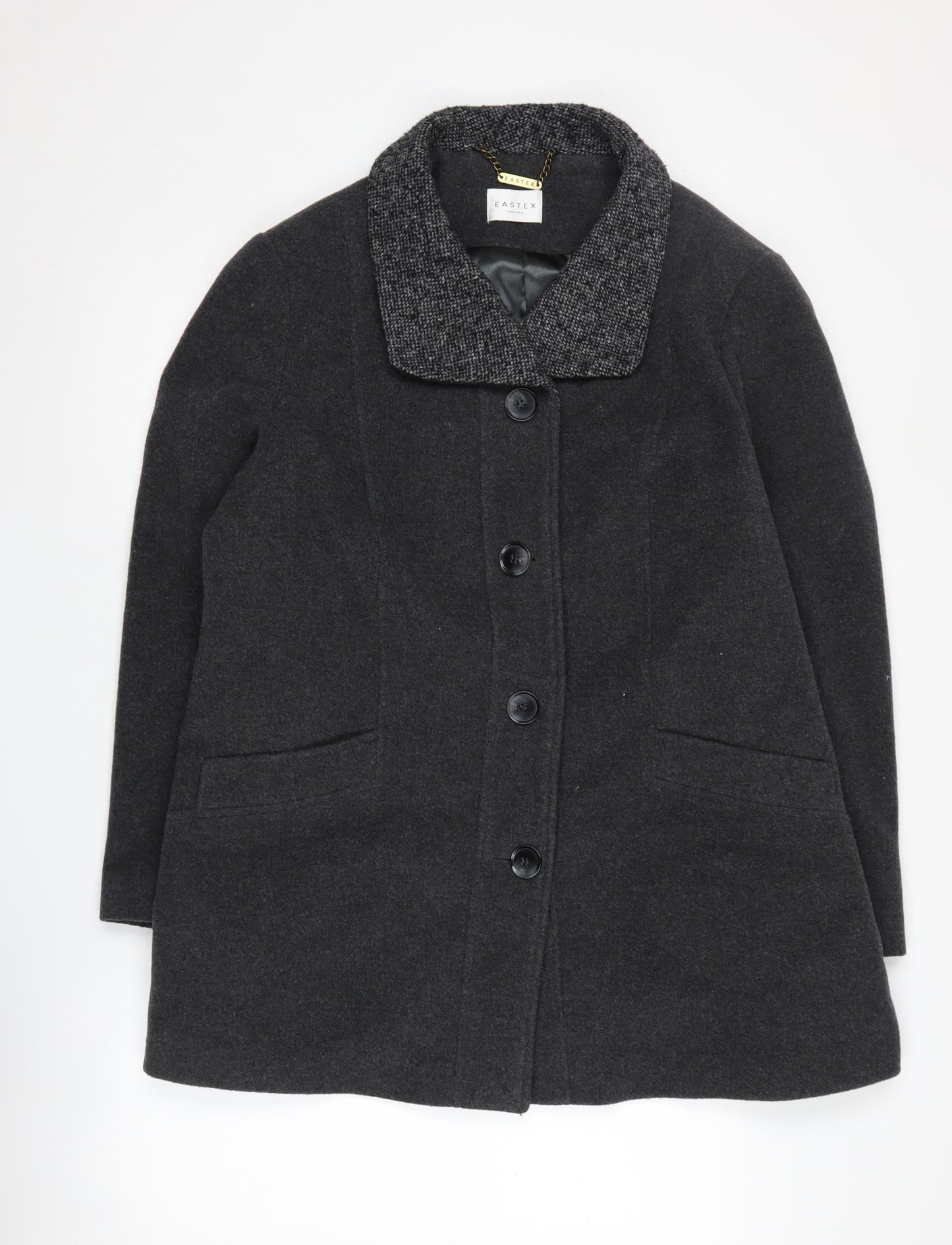 Eastex Women's Black Wool Blend Mid-Length Overcoat