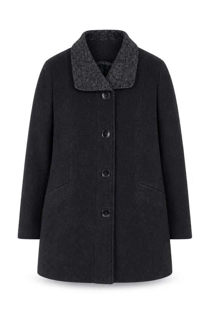 Eastex Women's Black Wool Blend Mid-Length Overcoat