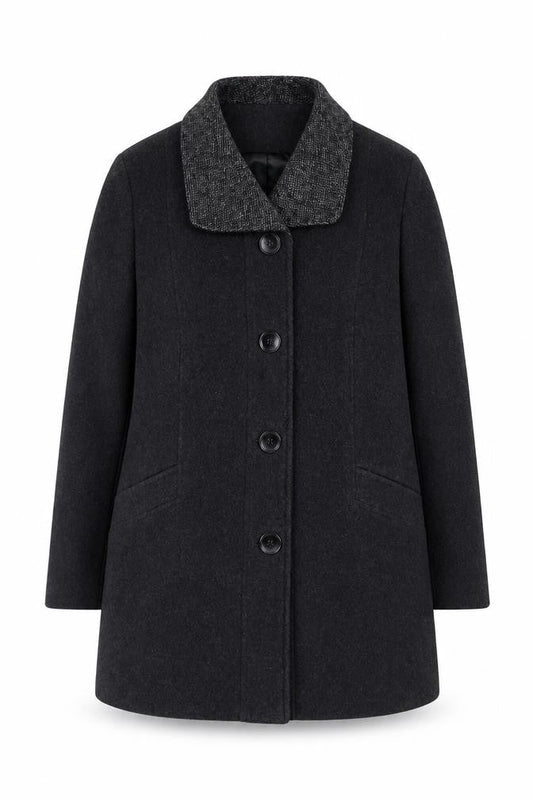 Eastex Women's Black Wool Blend Mid-Length Overcoat
