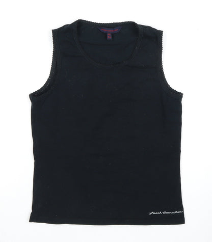 Additional front view of French Connection girls’ black tank top, size 14, accented logo