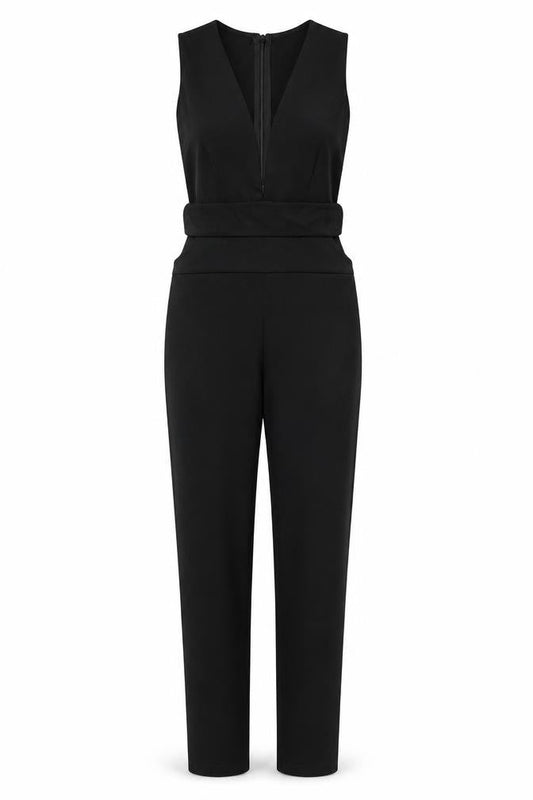 Front view of In The Style Women's Black Jumpsuit, size 8 Slim, Fit