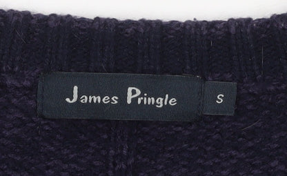 James Pringle Men's Black V-Neck Cable-Knit Pullover - Size S