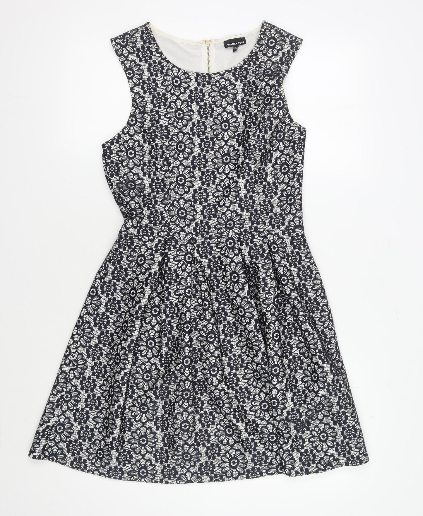 Warehouse Womens Black A-Line Floral Dress, Size 10