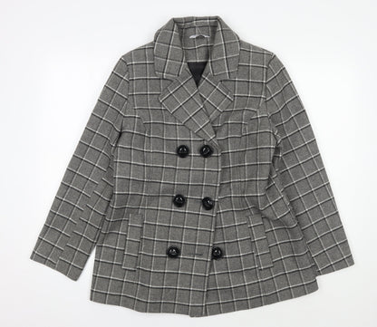 Classics Grey Check Wool Blend Pea Coat Women Size 12