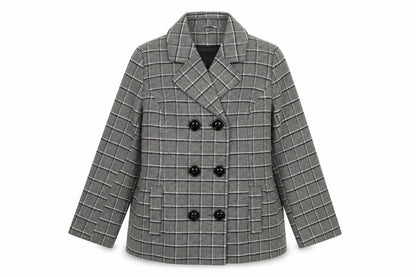 Classics Grey Check Wool Blend Pea Coat Women Size 12