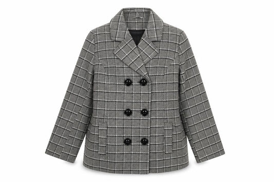 Classics Grey Check Wool Blend Pea Coat Women Size 12