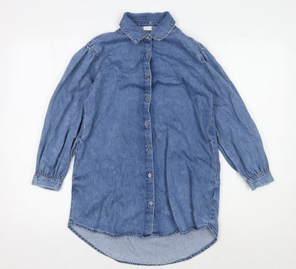 Front view of Next Blue Button-Up Collared Shirt for girls’, size 9, years