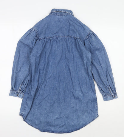 Back view of Next Blue Button-Up Collared Shirt for girls’, size 9, years
