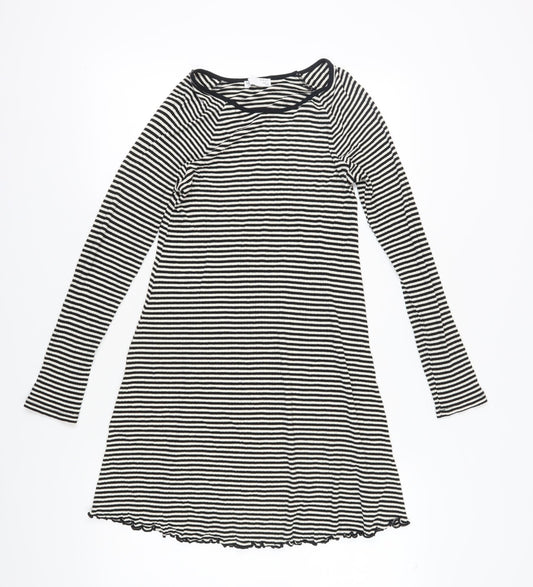 Marks and Spencer Girls Black Striped Long Sleeve Dress 13-14Y