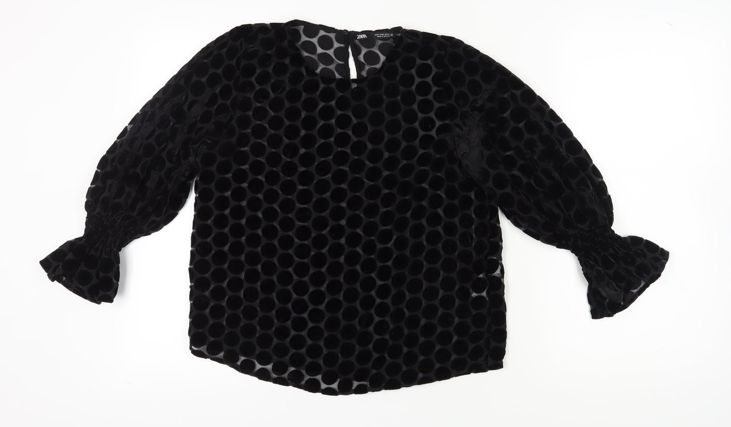 Zara Women's Black Polka Dot Velvet Tunic Blouse S