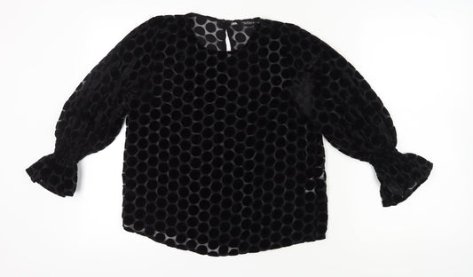 Zara Women's Black Polka Dot Velvet Tunic Blouse S