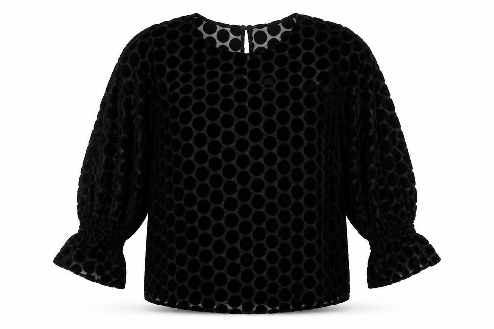 Zara Women's Black Polka Dot Velvet Tunic Blouse S