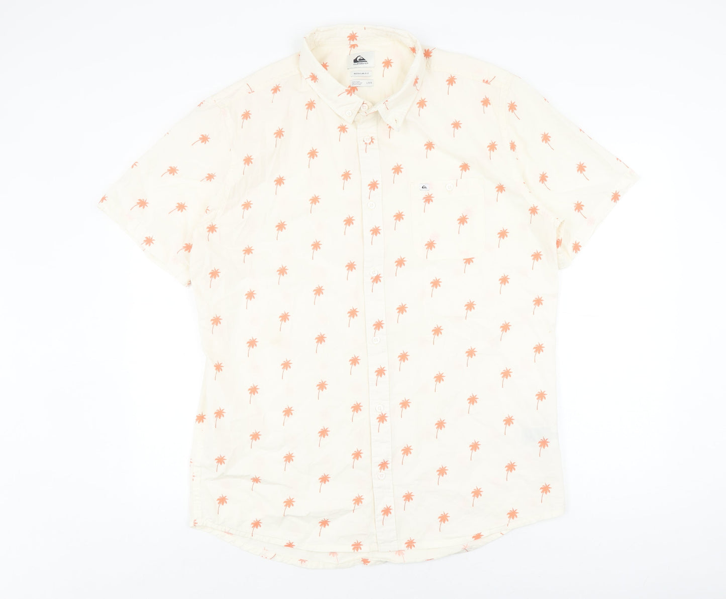 Quiksilver Men's Ivory Beach Print Button-Up Shirt L