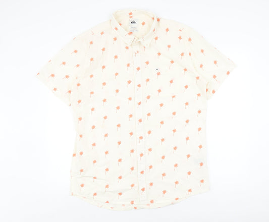 Quiksilver Men's Ivory Beach Print Button-Up Shirt L