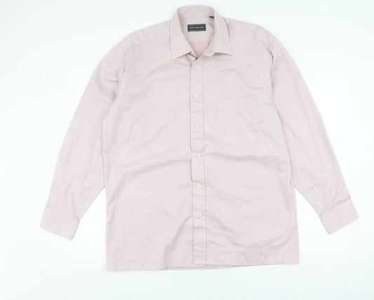 Peter England Mens Beige Long Sleeve Button-Up Shirt