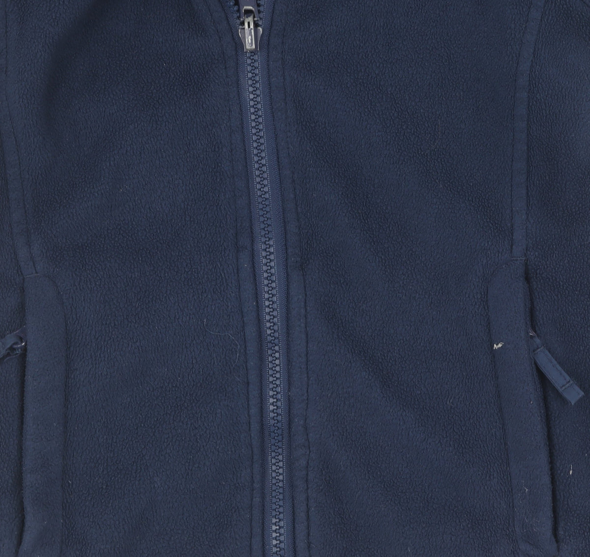 Close-up detail of Trespass boys’ blue fleece jacket, full zip, 5-6 years