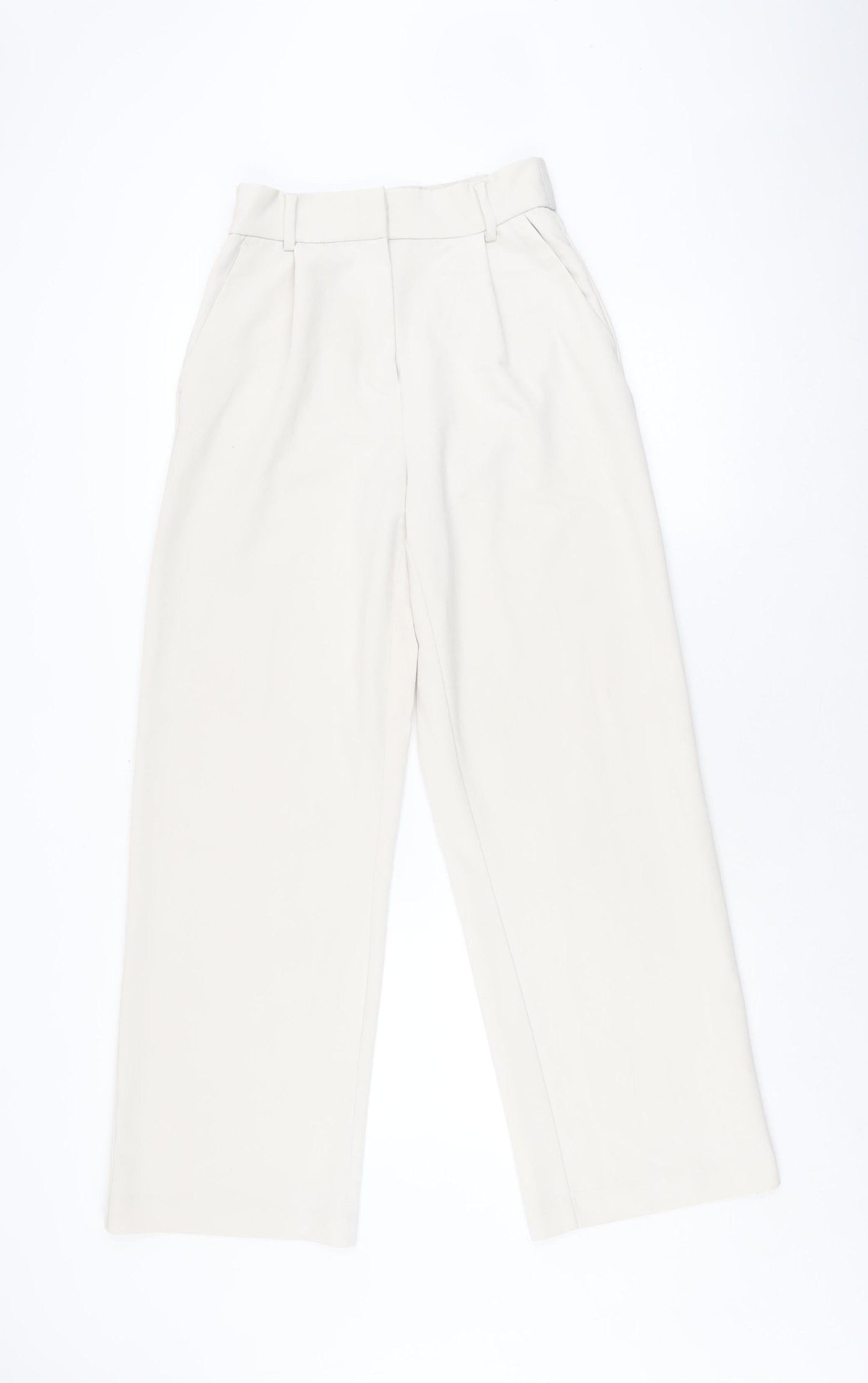 H&M Ivory Women's Straight Elastic Waist Trousers Size 10