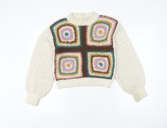 Zara Girls Multicoloured Patchwork Knit Jumper 13-14 Years
