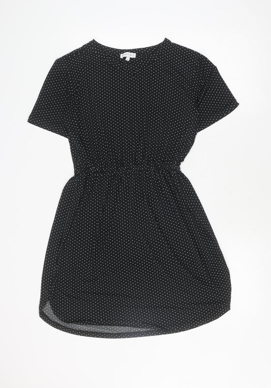 Warehouse Women's Black Polka Dot Dress - Size 10