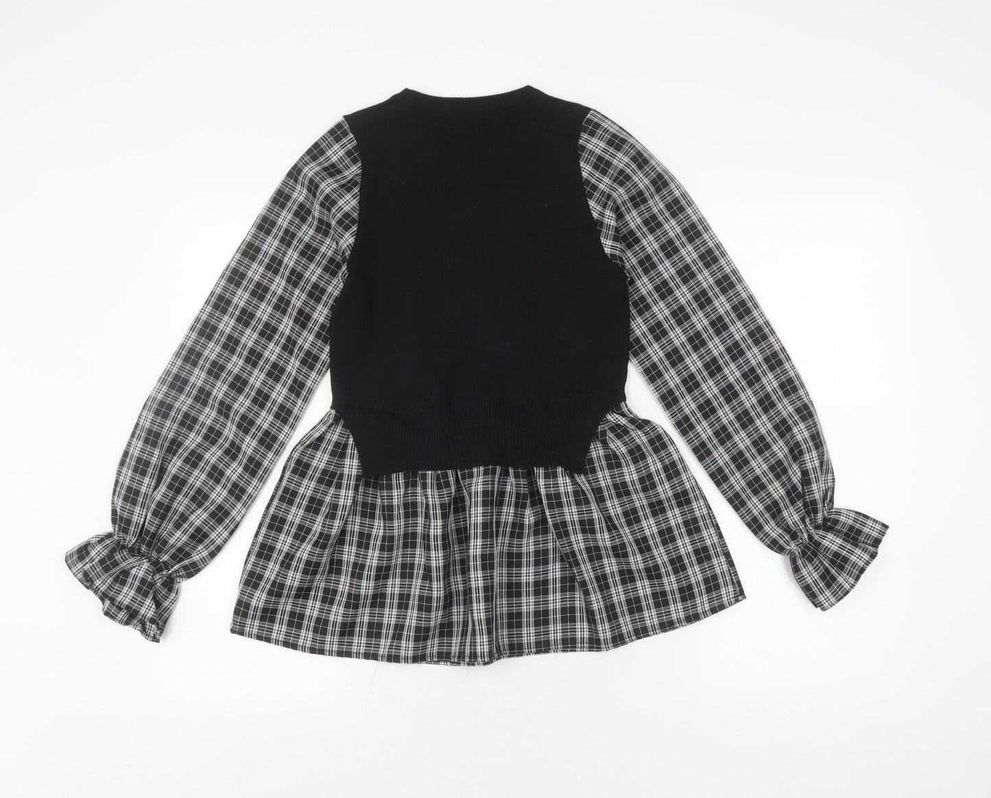 New Look Women's Black Plaid Balloon Sleeve Top Size 10