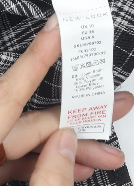 New Look Women's Black Plaid Balloon Sleeve Top Size 10