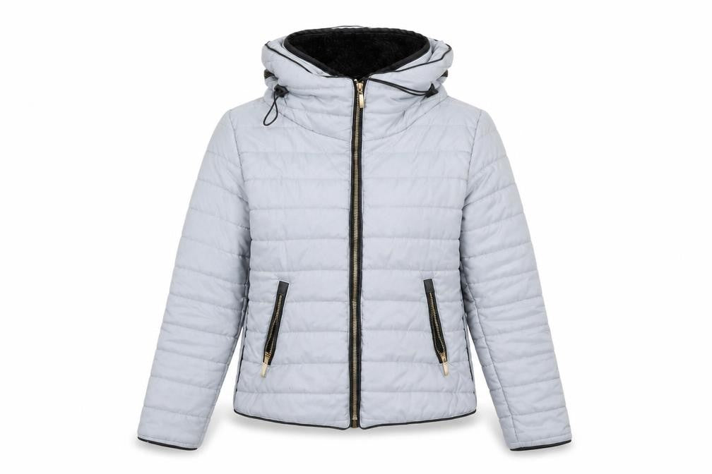 Women's Grey Puffer Jacket, Size S, Winter Hooded Coat