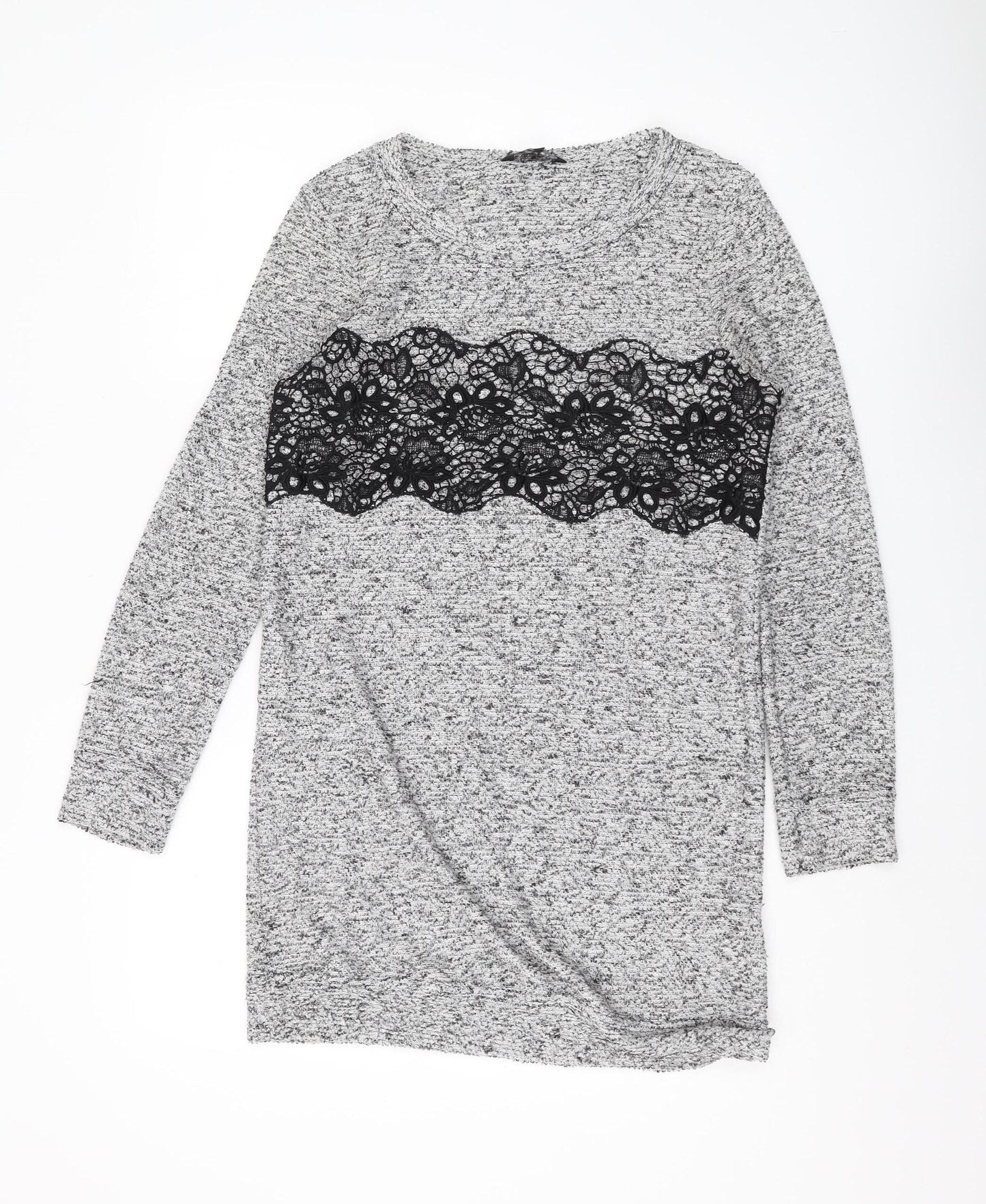 Next Women's Grey Lace Accent Long Sleeve Top Size 10