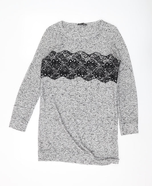 Next Women's Grey Lace Accent Long Sleeve Top Size 10