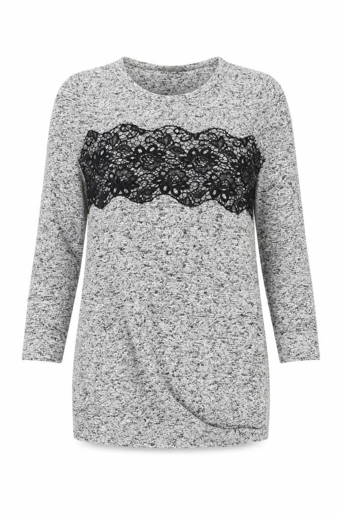 Next Women's Grey Lace Accent Long Sleeve Top Size 10
