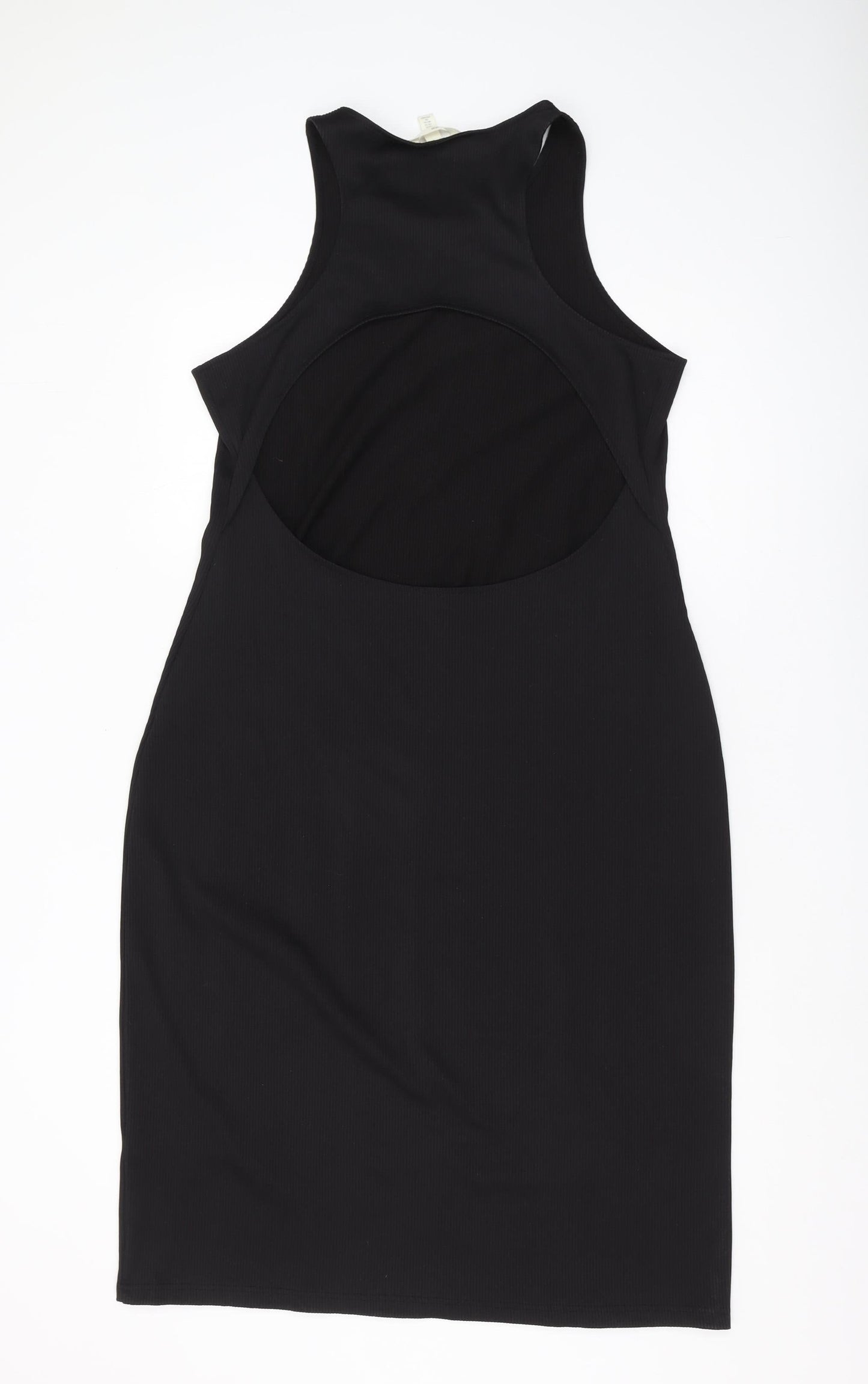 H&M Women's Black Bodycon Midi Dress, Size 12, Sleeveless Elegance