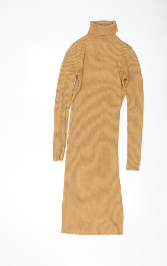 Love Soul London Brown Knit Midi Bodycon Dress S