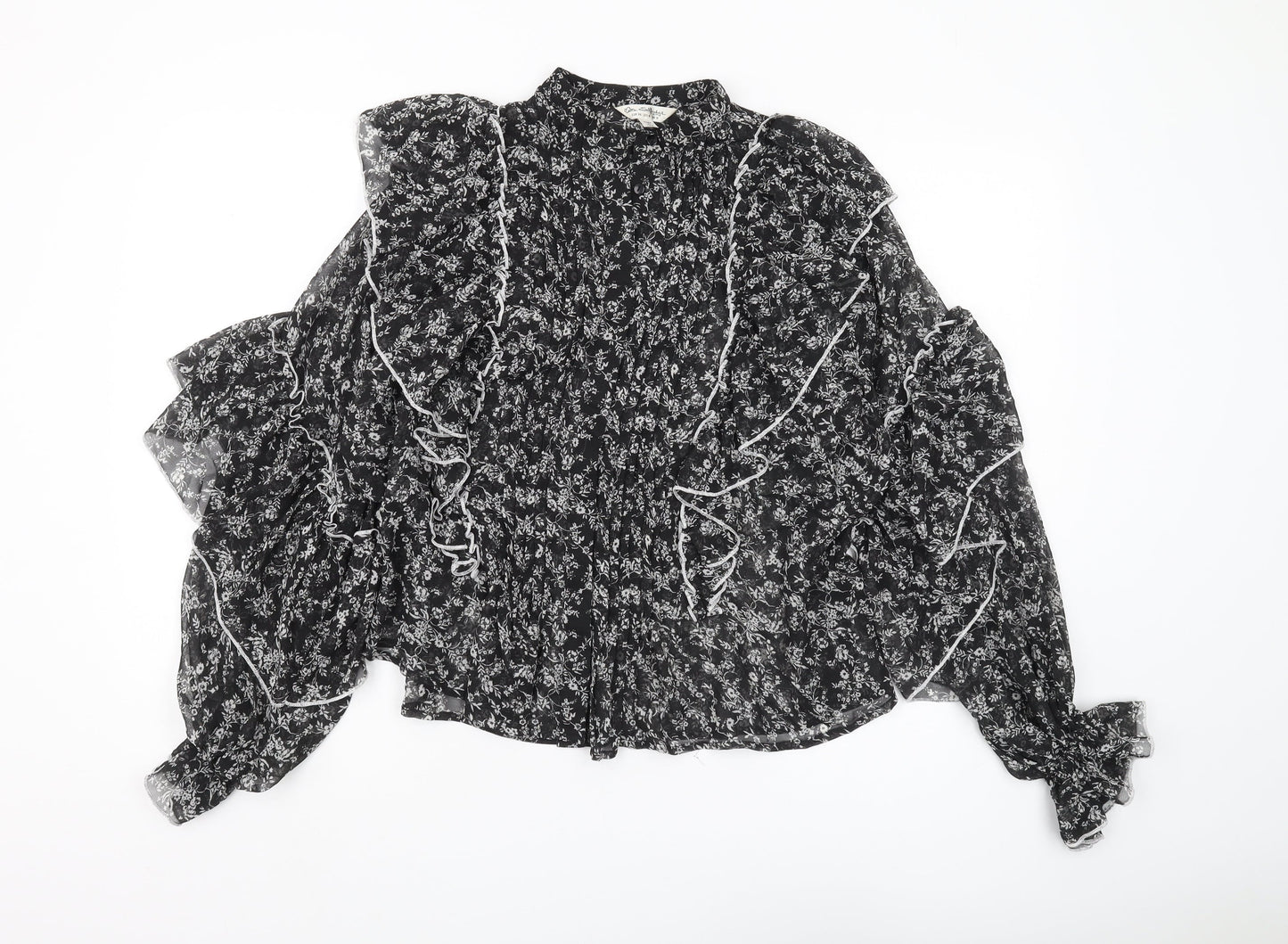 Miss Selfridge Women's Black Floral Chiffon Blouse Size 8