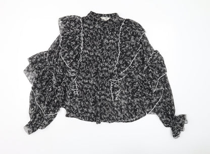 Additional front view of Miss Selfridge Women's Black Floral Chiffon Blouse, size 8
