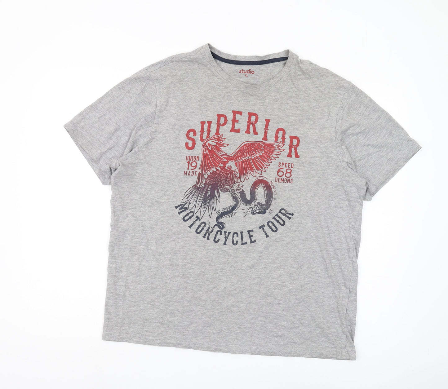 Studio Men's Grey Motorcycle T-Shirt XL, Graphic Print