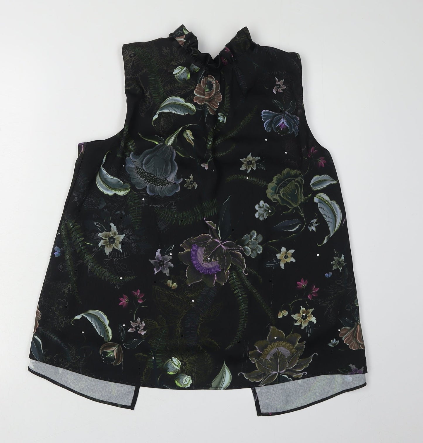 Next Women's Black Floral Blouse, Size 12, High Neck