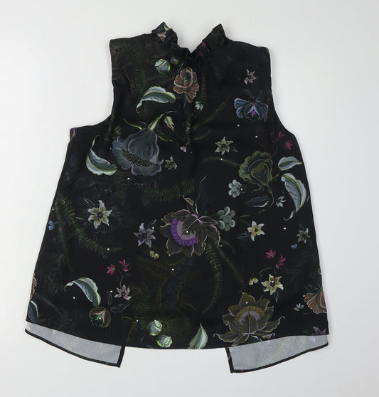Next Women's Black Floral Blouse, Size 12, High Neck