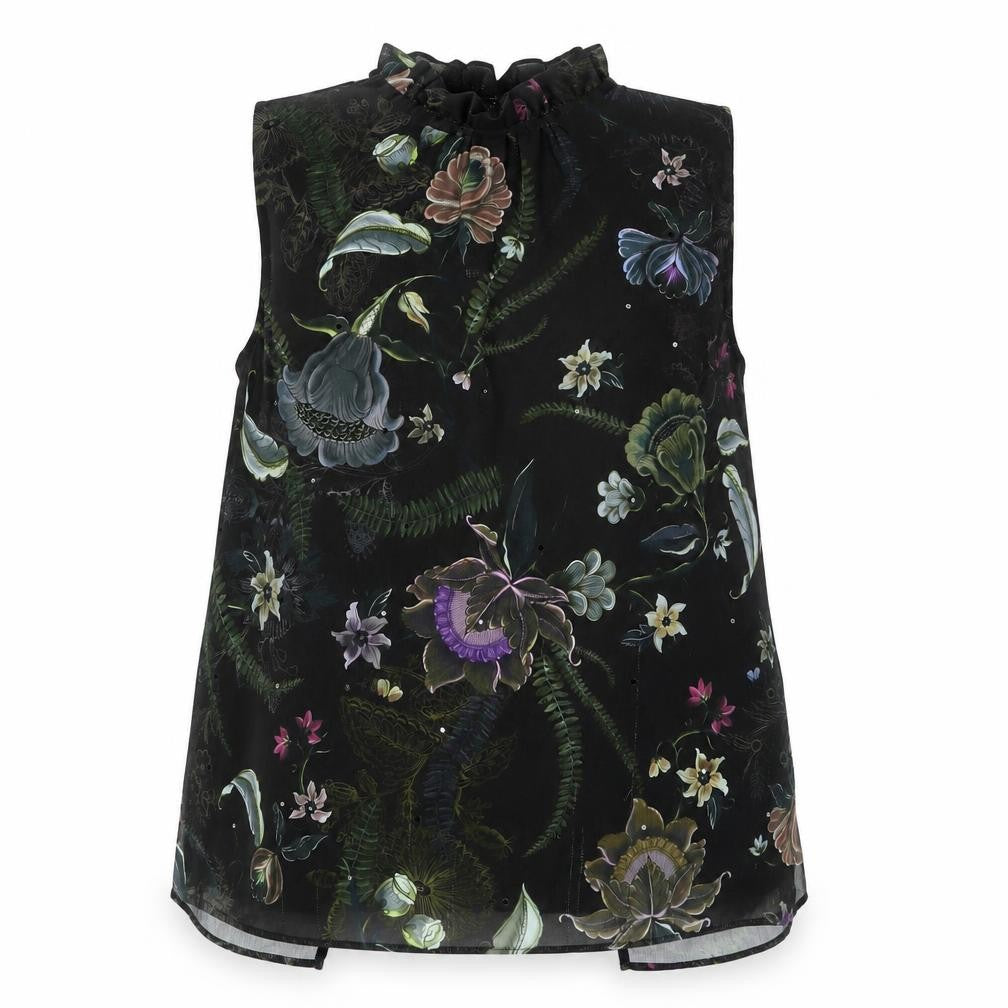Next Women's Black Floral Blouse, Size 12, High Neck