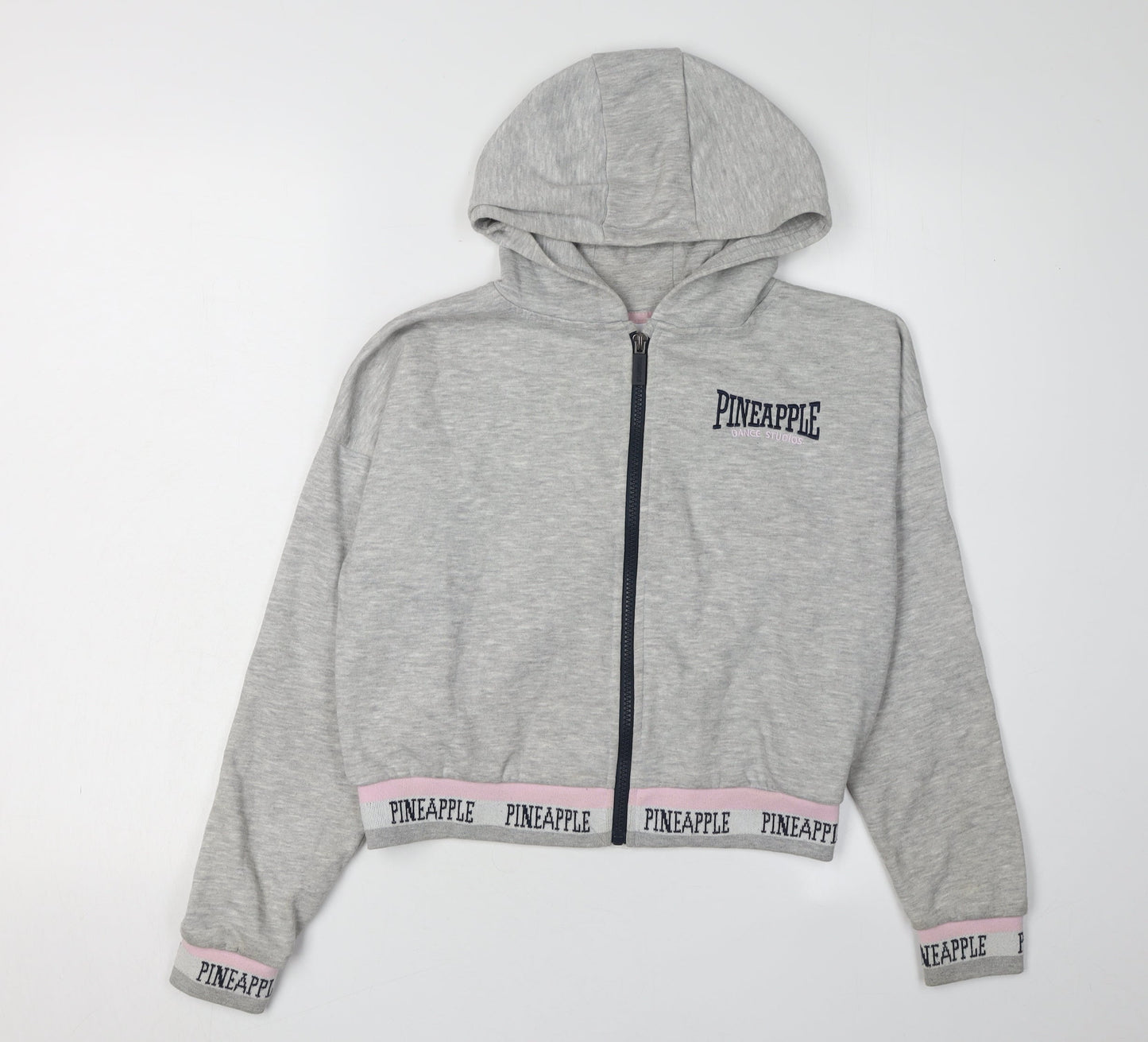 Pineapple Girls Grey Hoodie, Full Zip, Size 11-12Y, Logo Accent