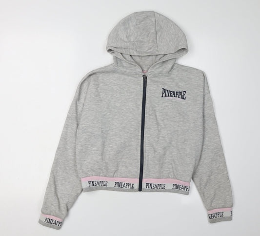 Pineapple Girls Grey Hoodie, Full Zip, Size 11-12Y, Logo Accent