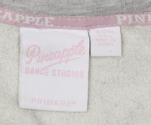 Pineapple Girls Grey Hoodie, Full Zip, Size 11-12Y, Logo Accent