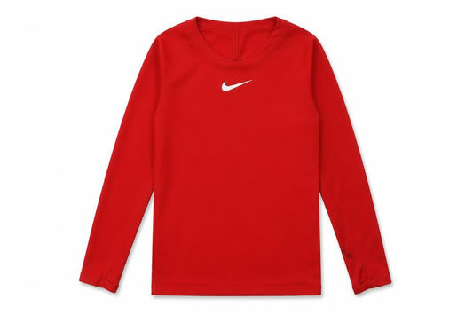 Front view of Nike boys’ red dri-fit athletic long sleeve t-shirt