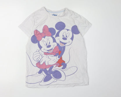 Front view of Disney girls’ white t-shirt 12-13y mickey & minnie graphic