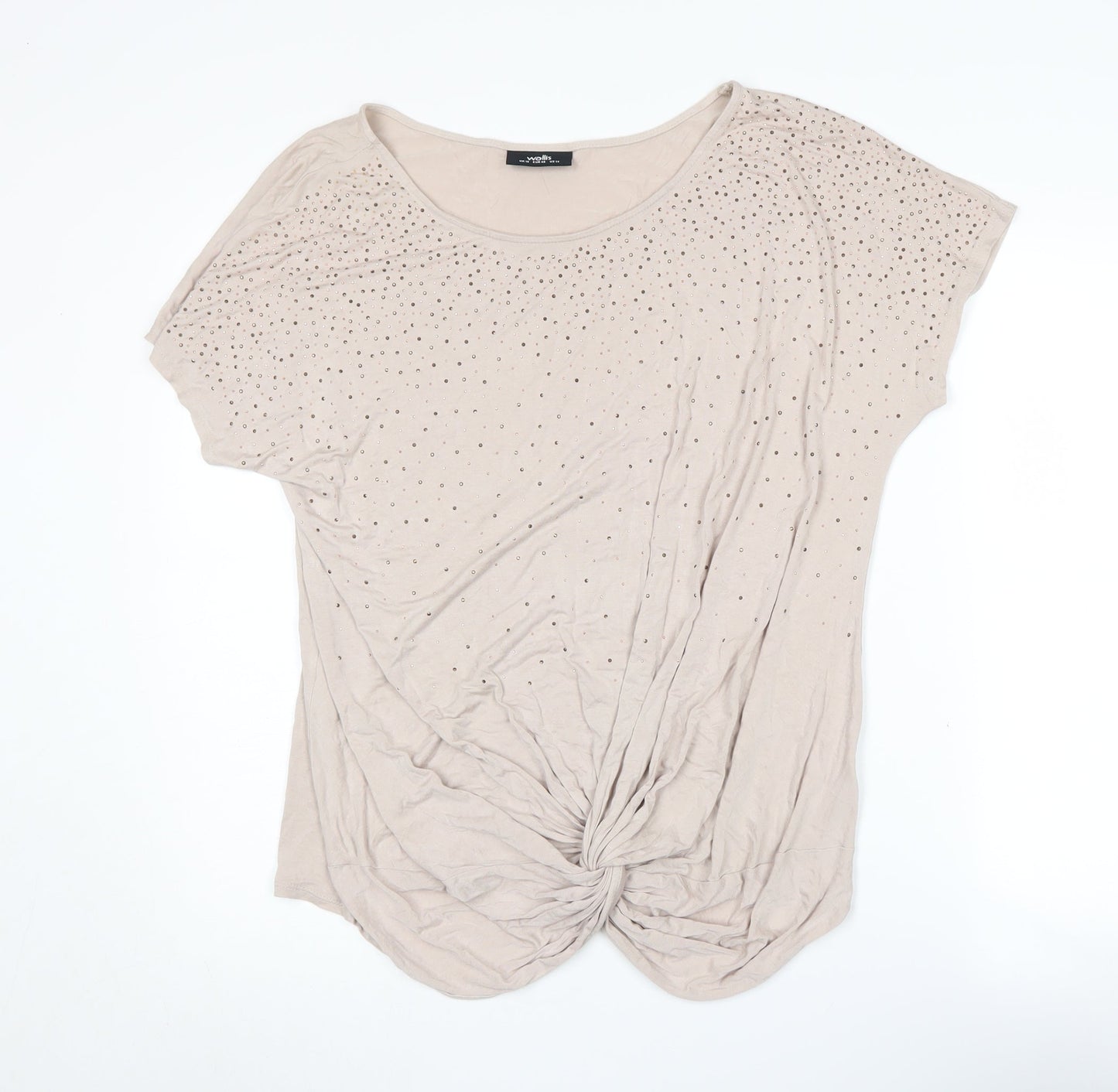 Wallis Women Beige Rhinestone T-Shirt Size 18