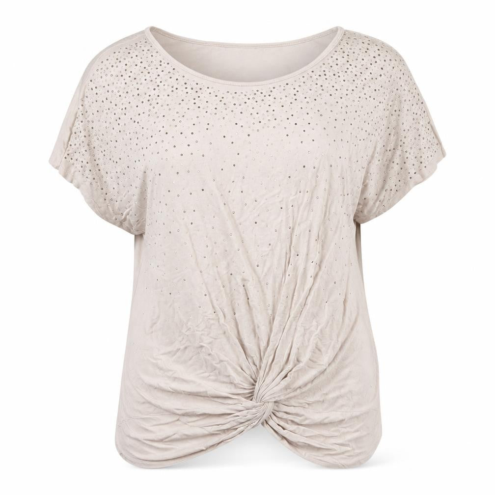 Wallis Women Beige Rhinestone T-Shirt Size 18
