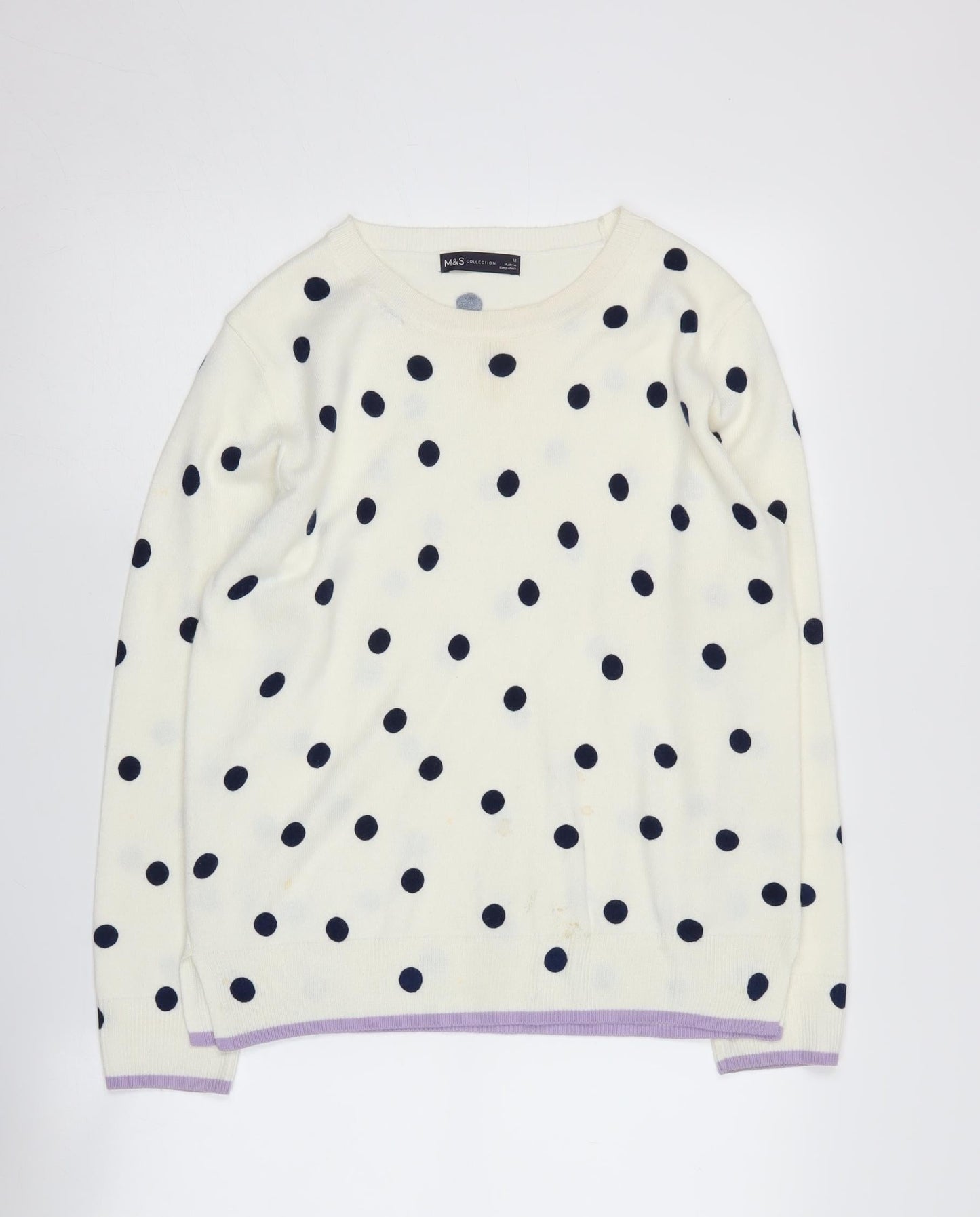 Marks and Spencer Women's White Polka Dot Pullover Jumper Size 12