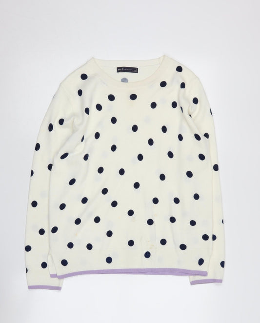 Marks and Spencer Women's White Polka Dot Pullover Jumper Size 12