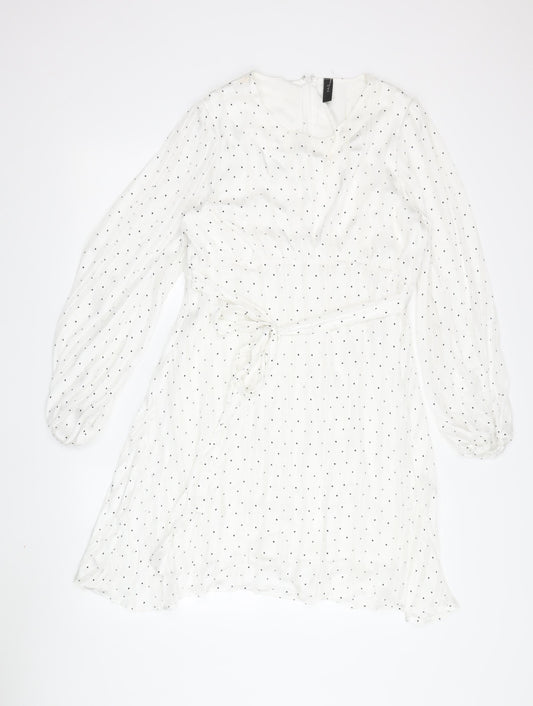 Y.A.S Women's White Midi Dress - L, Polka Dot Fit & Flare