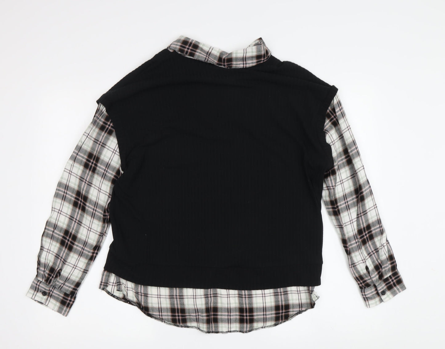 New Look Women's Black Plaid Cropped Button-Up