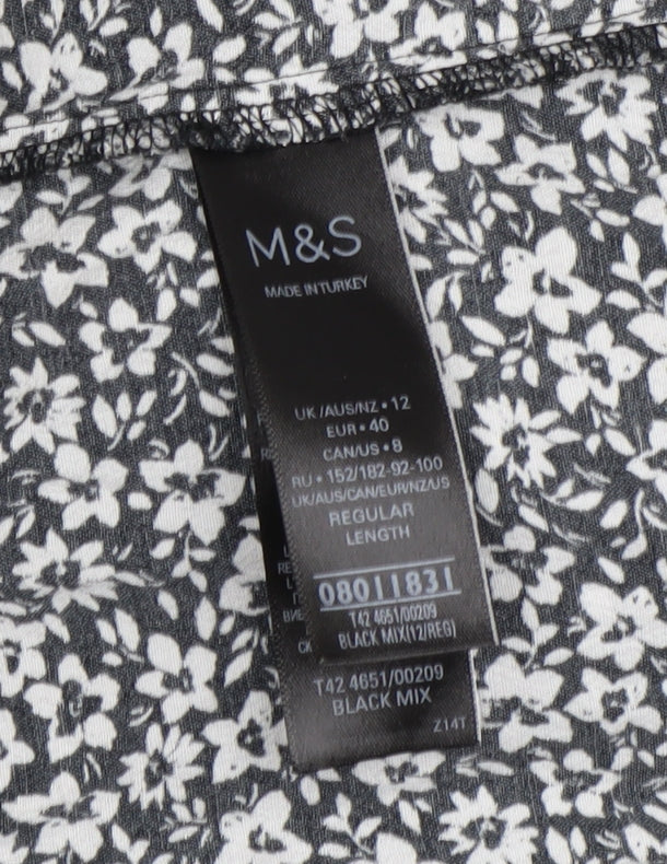 Marks and Spencer Floral Shift Dress, Size 12, Black